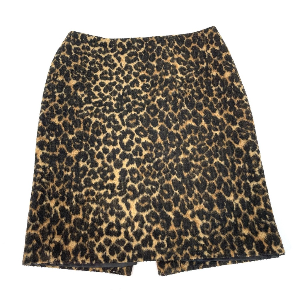 Talbots Fuzzy Wool Blend Leopard Print Pencil Skirt Petite Size 8